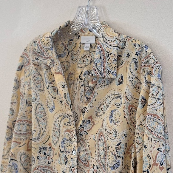 EUC J. Jill Women's Long Sleeve Paisley White Yellow Quarter Front Button Shirt - Picture 2 of 15